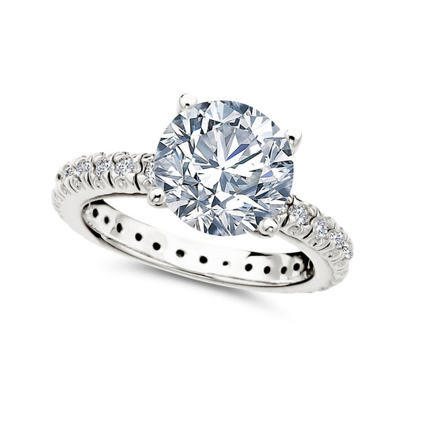 Classic Brilliant Solitaire Ring With Pave Band Finished in Pure Platinum - CRISLU