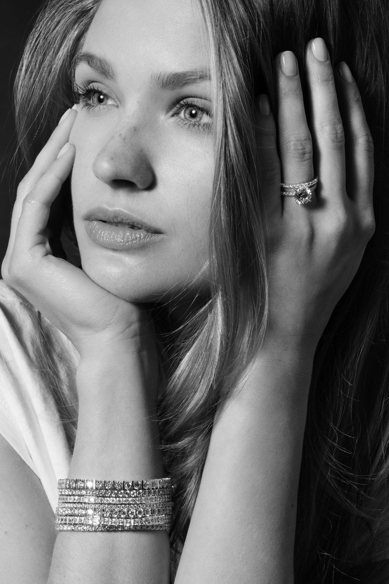 Classic Brilliant Solitaire Ring With Pave Band Finished in Pure Platinum - CRISLU