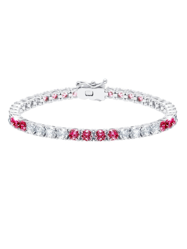 Classic Large Brilliant Tennis Bracelet Finished in Pure Platinum with Ruby Stones - CRISLU