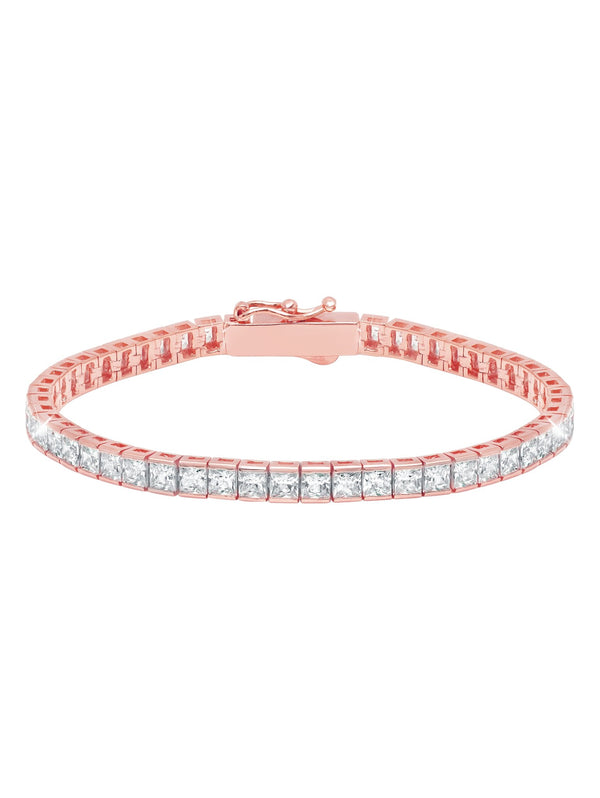 Classic Medium Princess Tennis Bracelet Finished in 18kt Rose Gold - CRISLU