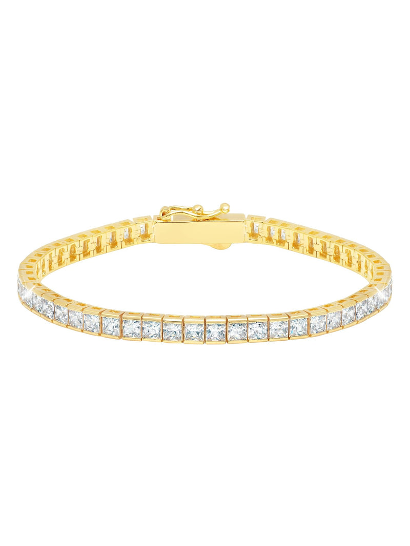 classic medium princess tennis bracelet finished in 18kt yellow gold