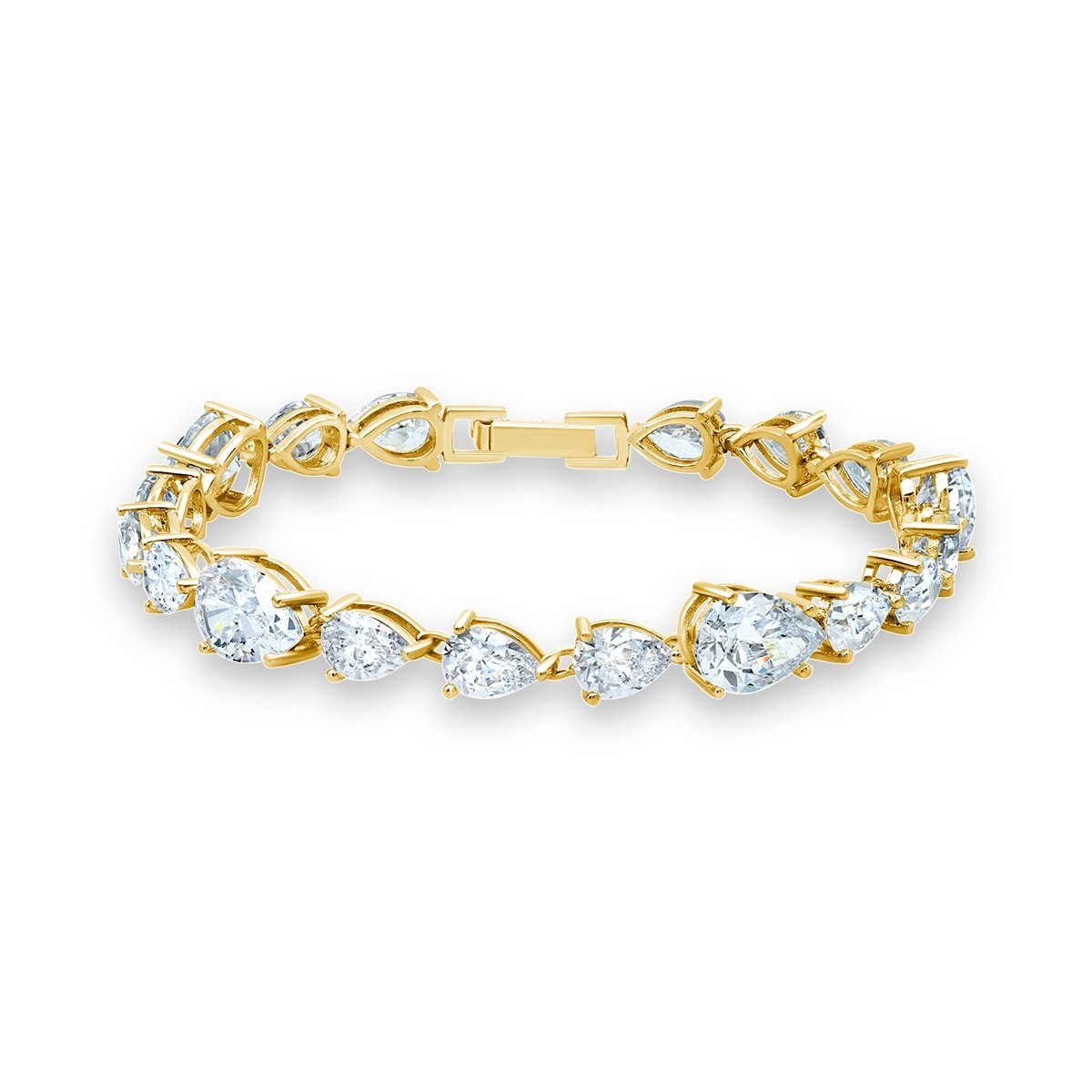 Classic Pear Tennis Bracelet Finished in Yellow Gold - CRISLU