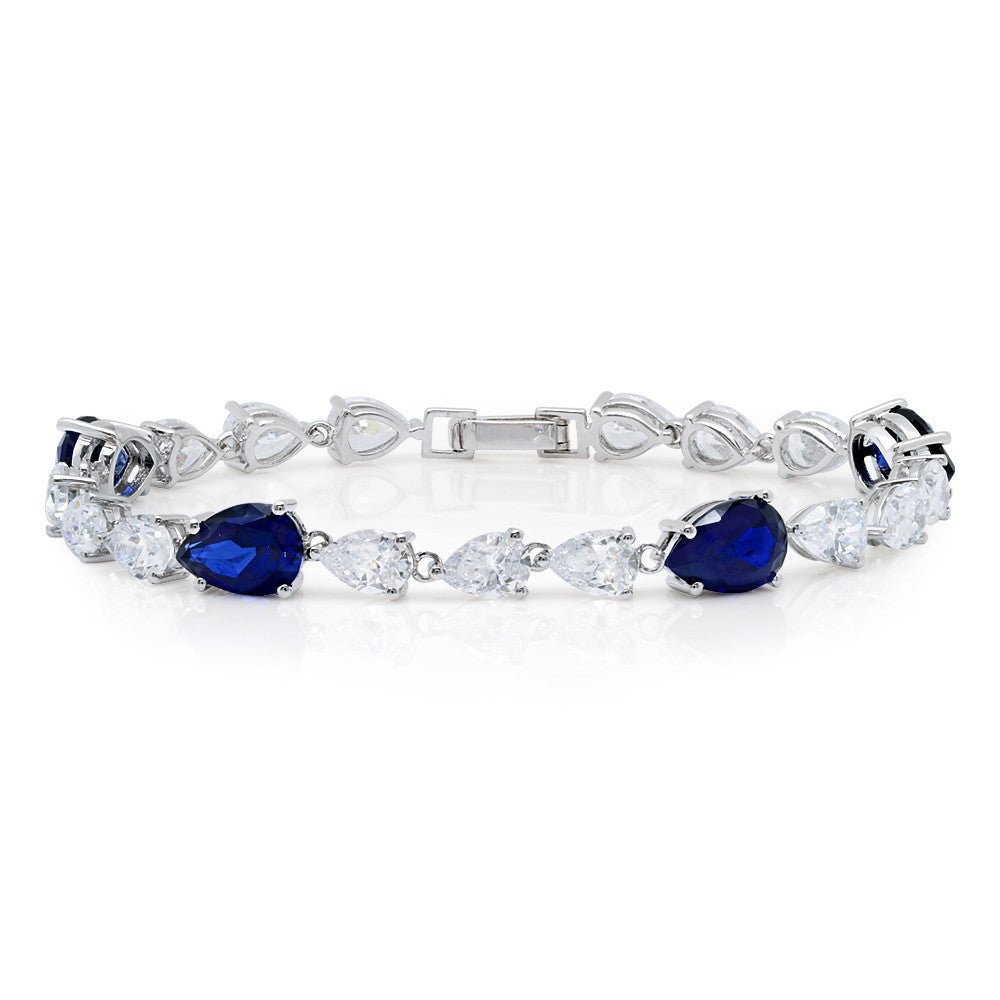 Classic Pear Tennis Bracelet With Sapphire Finished in Pure Platinum - CRISLU