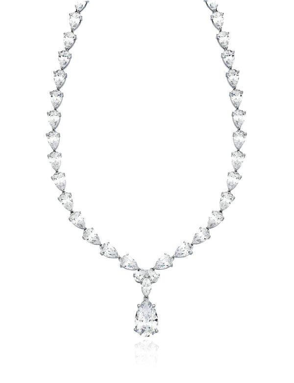 Classic Pear Tennis Necklace Finished in Pure Platinum - 16" - CRISLU