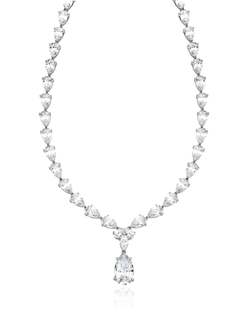 Classic Pear Tennis Necklace Finished in Pure Platinum - 16" - CRISLU