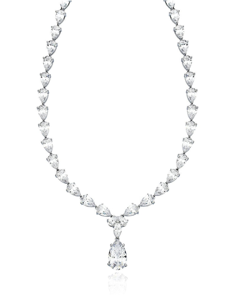 Classic Pear Tennis Necklace Finished in Pure Platinum - CRISLU