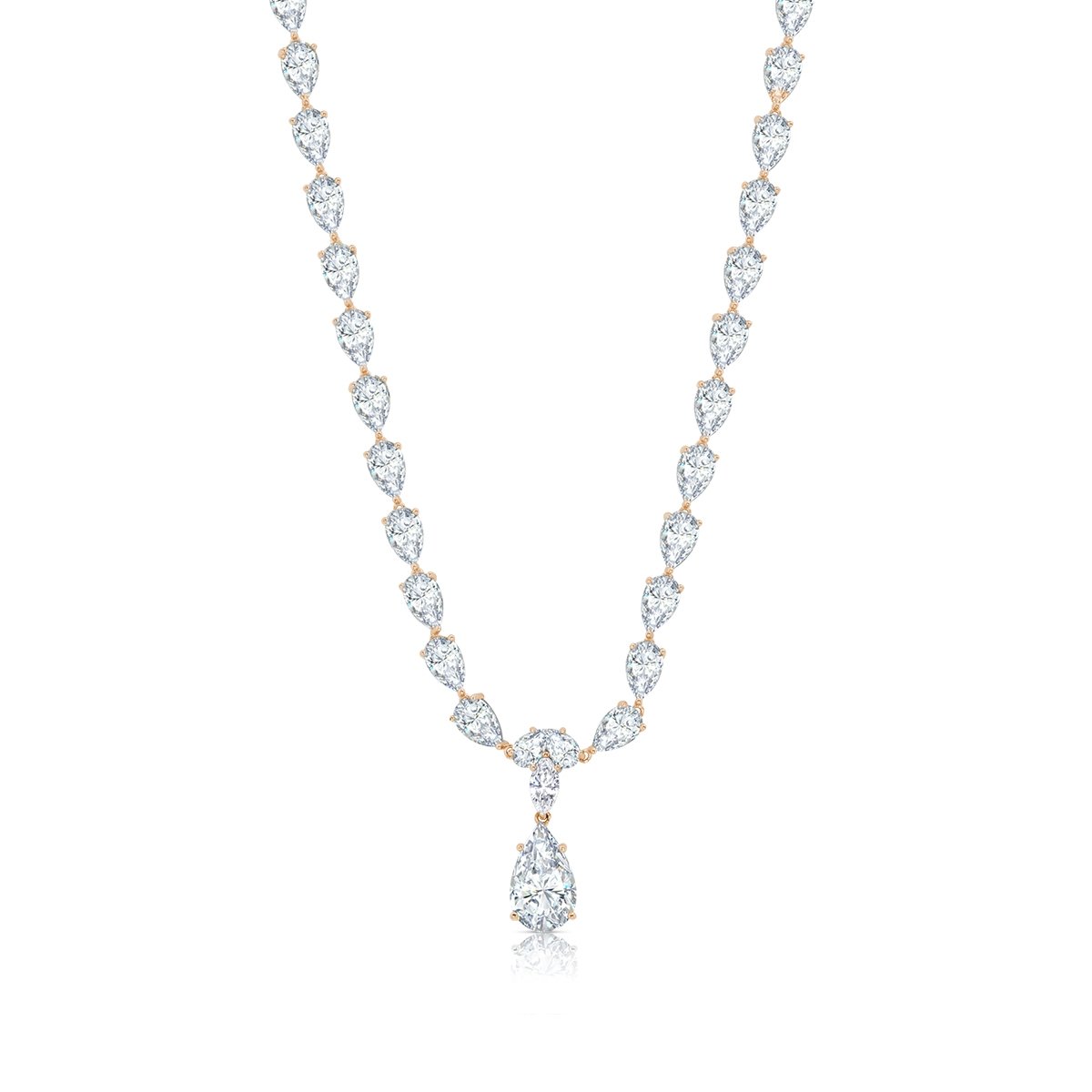Classic Pear Tennis Necklace Finished in Rose Gold - CRISLU