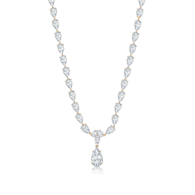 Classic Pear Tennis Necklace Finished in Rose Gold - CRISLU