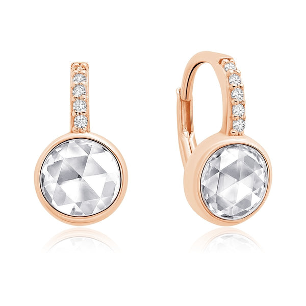 Classic Rosecut Brilliant Leverback Drop Earrings Finished in 18kt Rose Gold - CRISLU