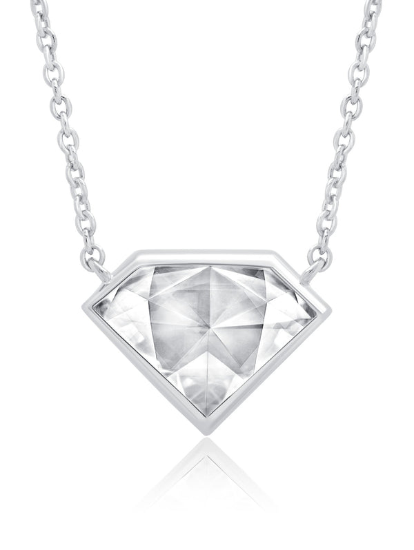 Classic Rosecut Diamond shape 16"+2" Adjustable Necklace In Pure Platinum - CRISLU