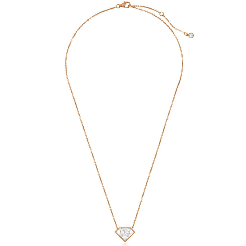 Classic Rosecut Diamond shape 16"+2" Adjustable Necklace In Rose Gold - CRISLU