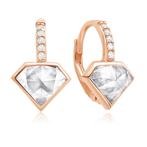 Classic Rosecut Diamond shape Leverback Drop Earrings Finished in 18kt Rose Gold - CRISLU