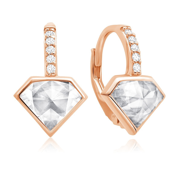 Classic Rosecut Diamond shape Leverback Drop Earrings Finished in 18kt Rose Gold - CRISLU