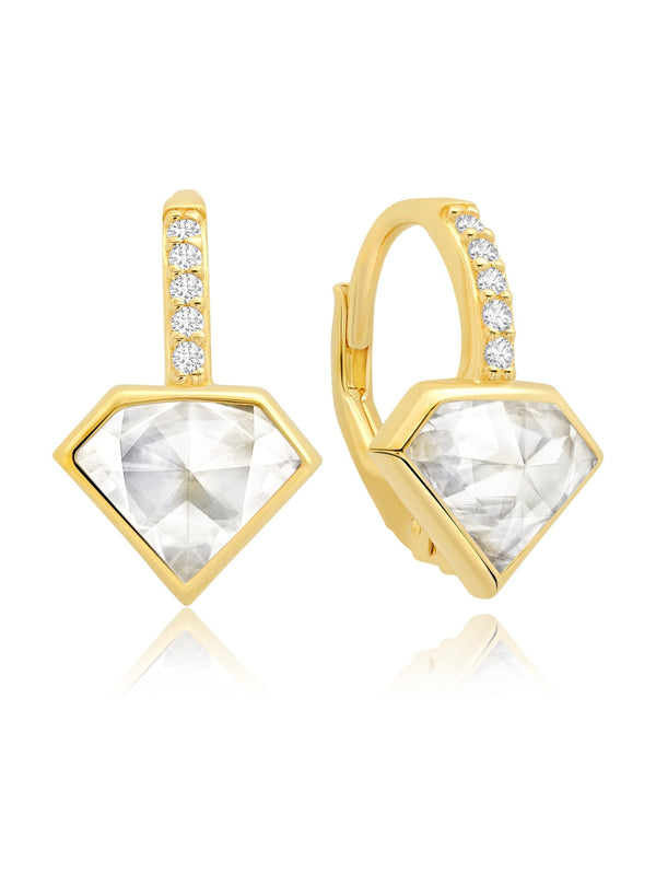 Classic Rosecut Diamond shape Leverback Drop Earrings In 18kt Yellow Gold - CRISLU