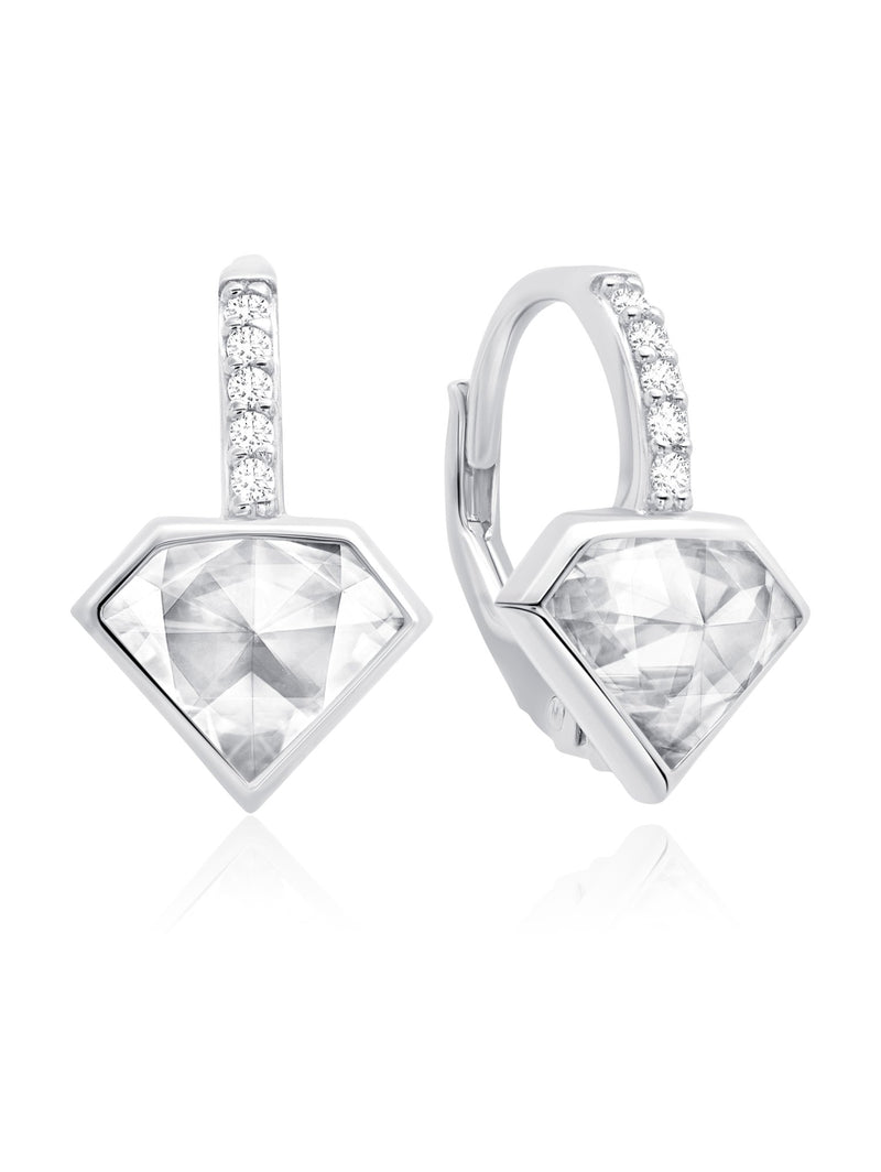 Classic Rosecut Diamond shape Leverback Drop Earrings In Pure Platinum - CRISLU