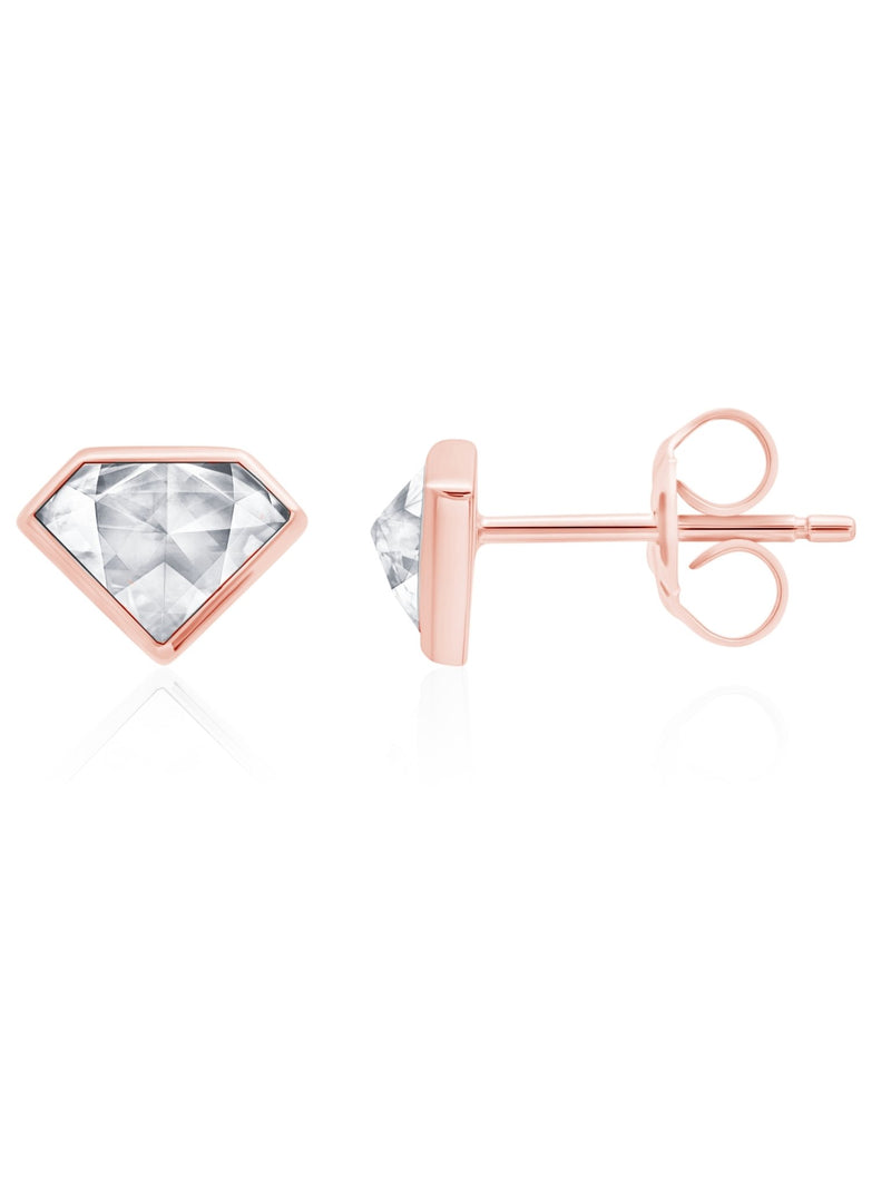 Classic Rosecut Diamond shape Stud Earrings Finished in 18kt Rose Gold - CRISLU
