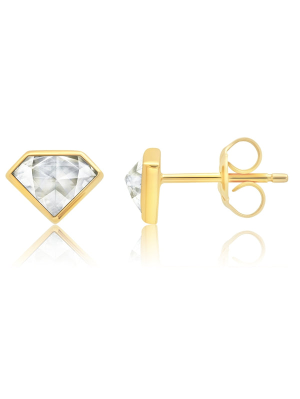 Classic Rosecut Diamond shape Stud Earrings In 18kt Yellow Gold - CRISLU