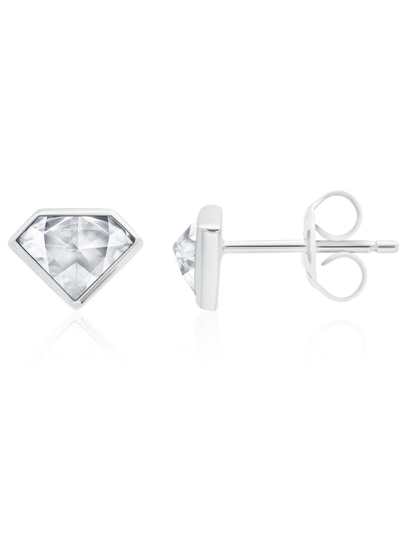 Classic Rosecut Diamond shape Stud Earrings In Pure Platinum - CRISLU