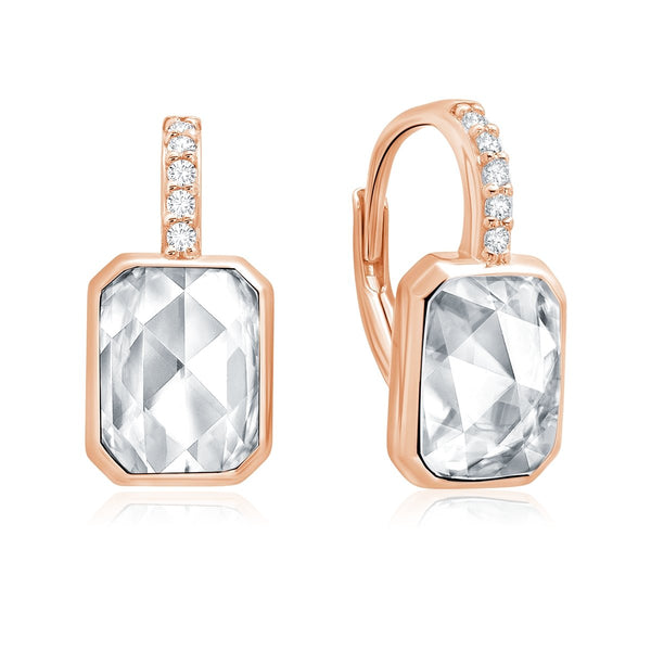 Classic Rosecut Hexagon Leverback Drop Earrings Finished in 18kt Rose Gold - CRISLU