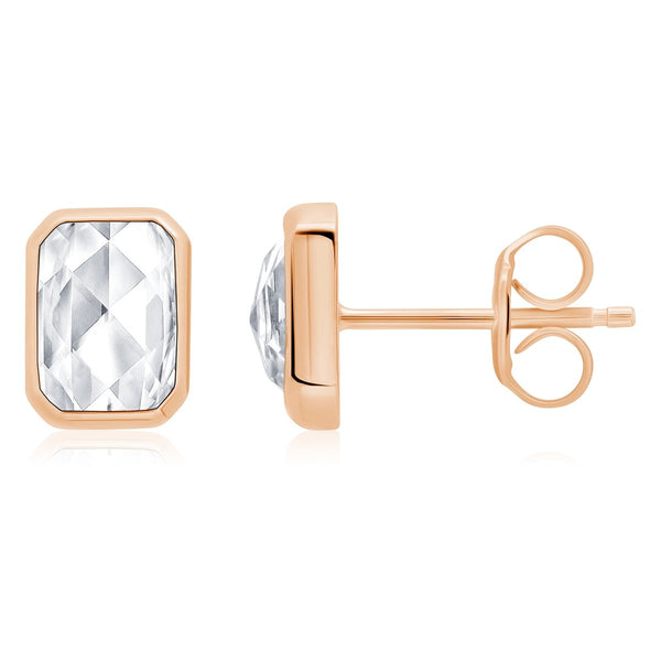 Classic Rosecut Hexagon Stud earrings Finished in 18kt Rose Gold - CRISLU