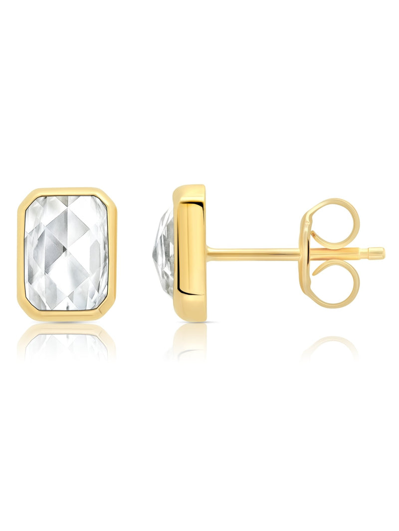 Classic Rosecut Hexagon Stud earrings In 18kt Yellow Gold - CRISLU