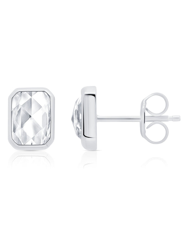 Classic Rosecut Hexagon Stud earrings In Pure Platinum - CRISLU