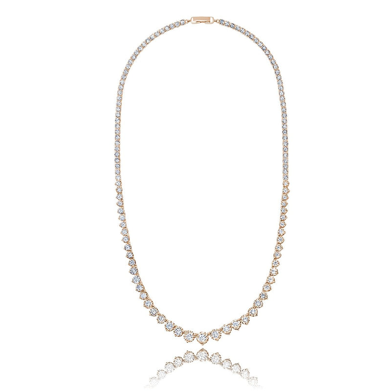 Classic Small Graduated Tennis Necklace Finished in 18kt Rose Gold - CRISLU