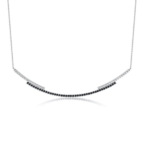 Clear And Black Regal Round Cut 16'' Long Bar Necklace - CRISLU