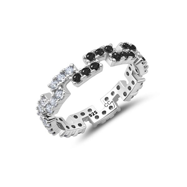 Clear And Black Regal Round Cut Eternity Band Ring - CRISLU