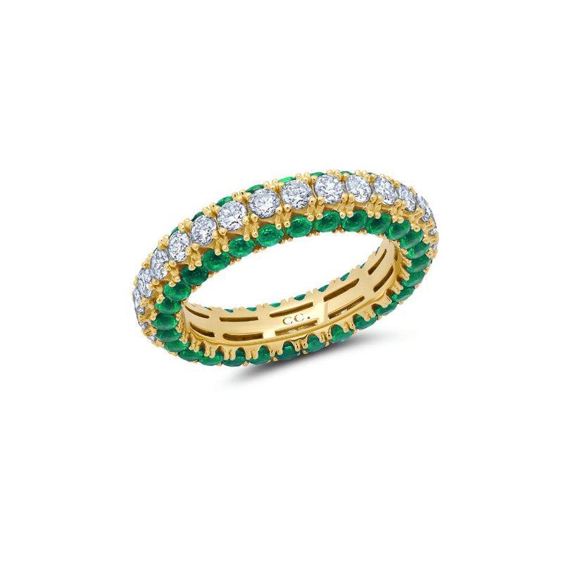 Clear And Emerald Color Round Cut Eternity Band Ring - CRISLU