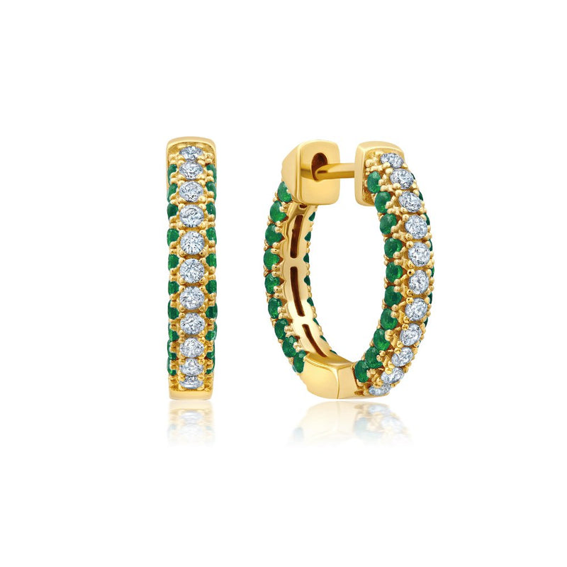 Clear And Emerald Color Round Cut Huggie Hoop Earrings - CRISLU