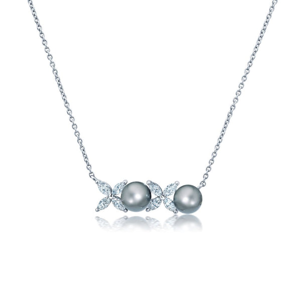 Clear And Gray Pearl Xoxo Love Necklaces - CRISLU