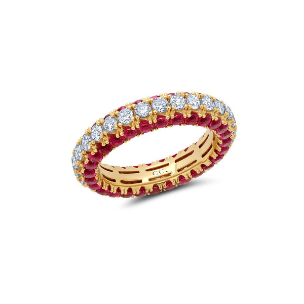 Clear And Ruby Color Round Cut Eternity Band Ring - CRISLU