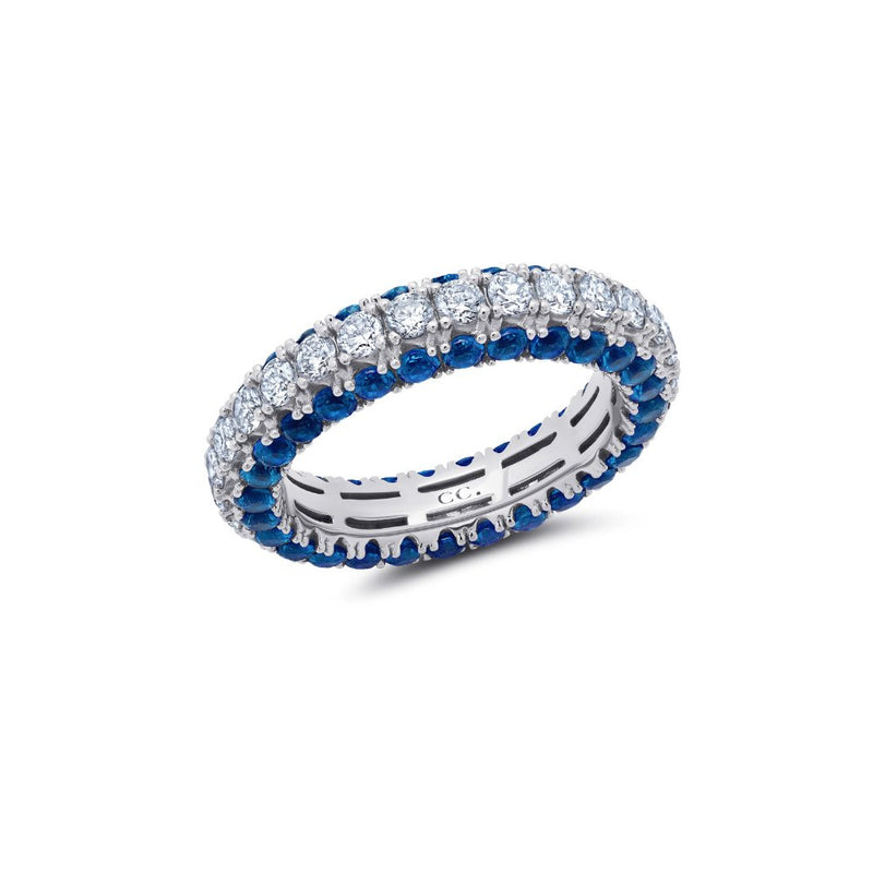 Clear And Sapphire Color Round Cut Eternity Band Ring - CRISLU