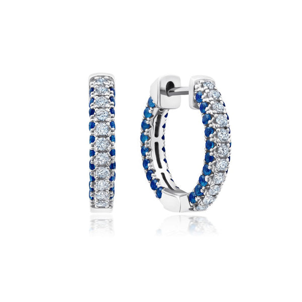 Clear And Sapphire Color Round Cut Huggie Hoop Earrings - CRISLU