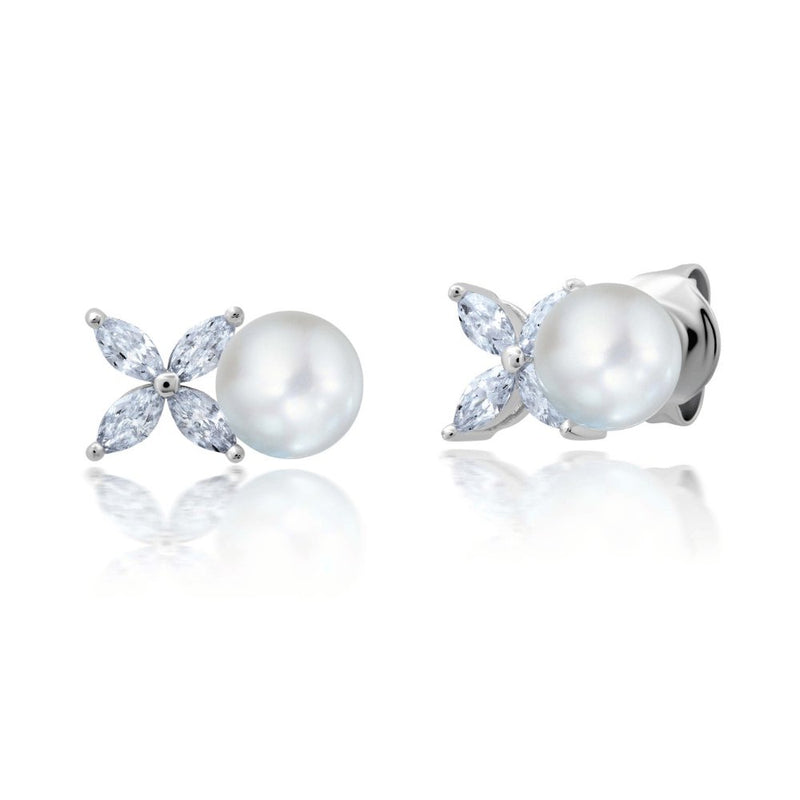 Clear And White Pearl Xoxo Love Earrings - CRISLU