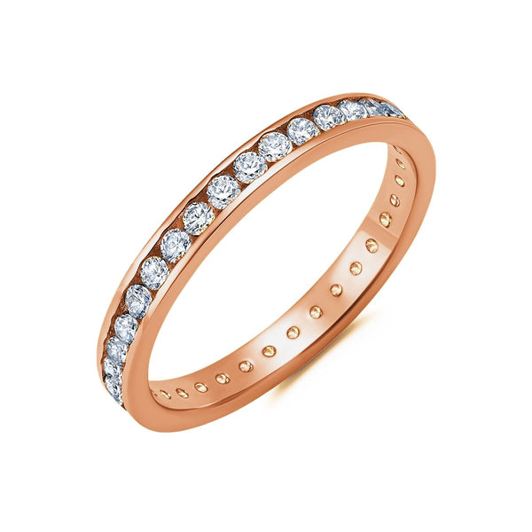 Clear Hand Set Cubic Zirconia Eternity Band Engagement Ring Finished In 18kt Rose Gold - CRISLU