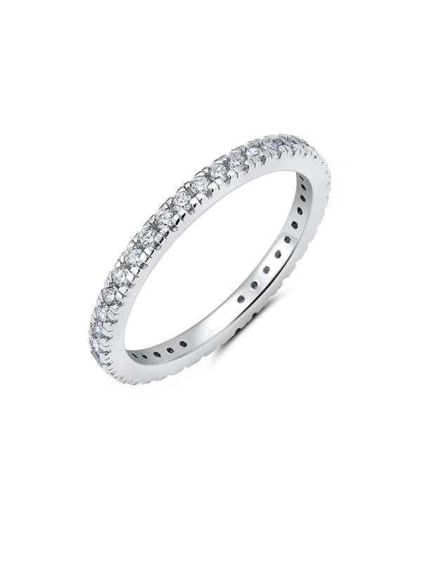 Clear Hand Set Cubic Zirconia Step Cut Eternity Band Engagement Ring Finished In Pure Platinum - CRISLU