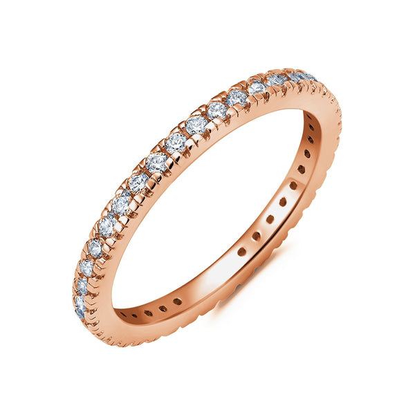 Clear Hand Set Cubic Zirconia Step Cut Eternity Band Engagement Ring Finished in Rose Gold - CRISLU