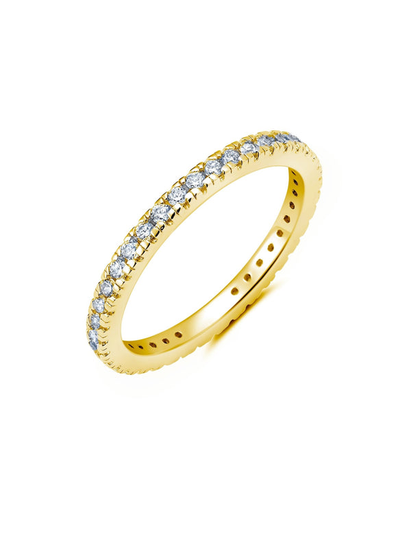 Clear Hand Set Cubic Zirconia Step Cut Eternity Band Engagement Ring Finished in Yellow Gold - CRISLU
