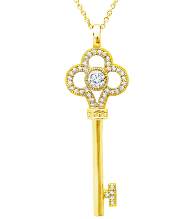 Clover Key Pendant Finished in 18kt Yellow Gold - CRISLU