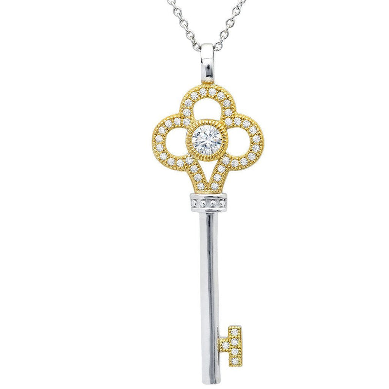 Clover Key Pendant Finished in Pure Platinum & 18kt Yellow Gold - CRISLU