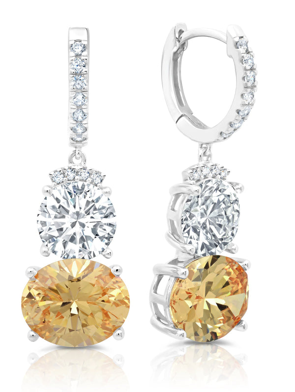 Couture Two Stone Drop Earrings With Champagne Stones in Pure Platinum - CRISLU