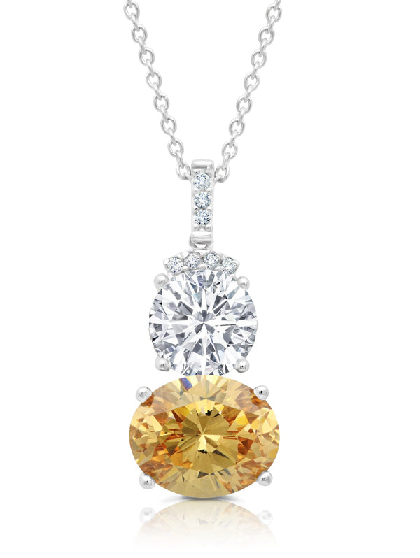 Couture Two Stone Drop Pendant With Champagne Stones Finished in Pure Platinum - CRISLU
