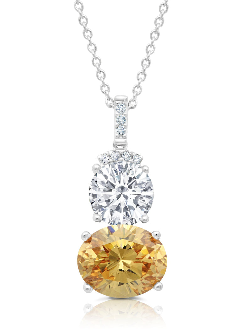 Couture Two Stone Drop Pendant With Champagne Stones Finished in Pure Platinum - CRISLU