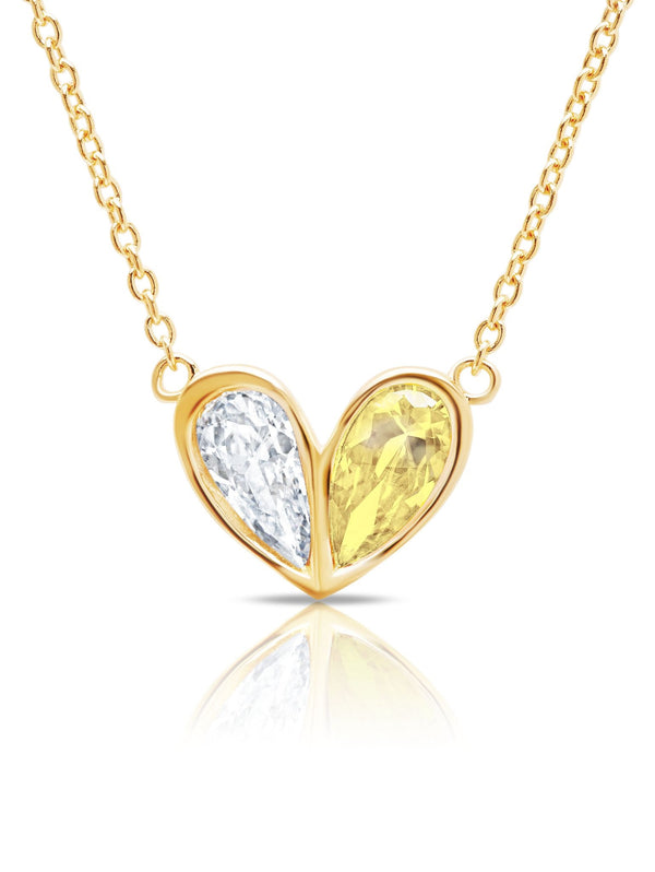 Crush- 18kt Yellow Gold Heart Necklace w/ Canary Pear Cut Stone - CRISLU