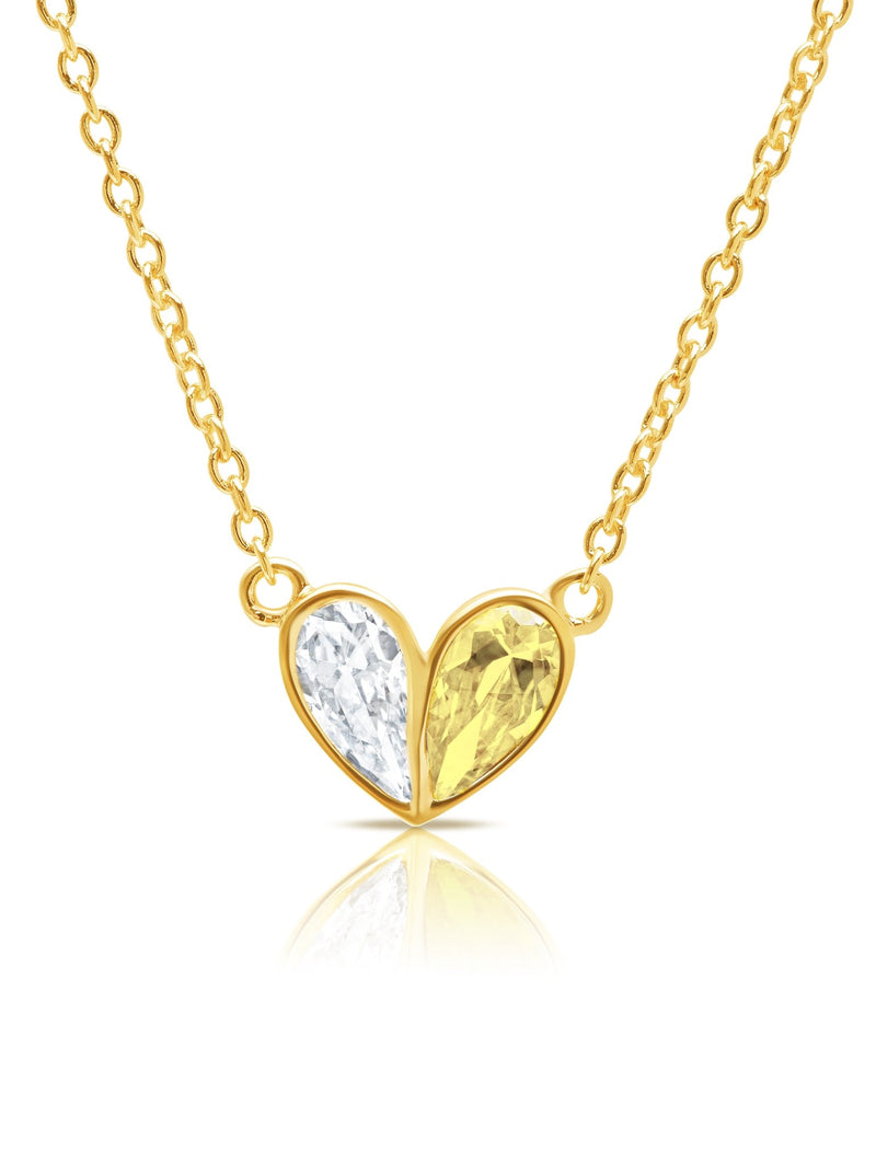 Crush- 18kt Yellow Gold Small Heart Necklace w/ Canary Pear Cut Stone - CRISLU