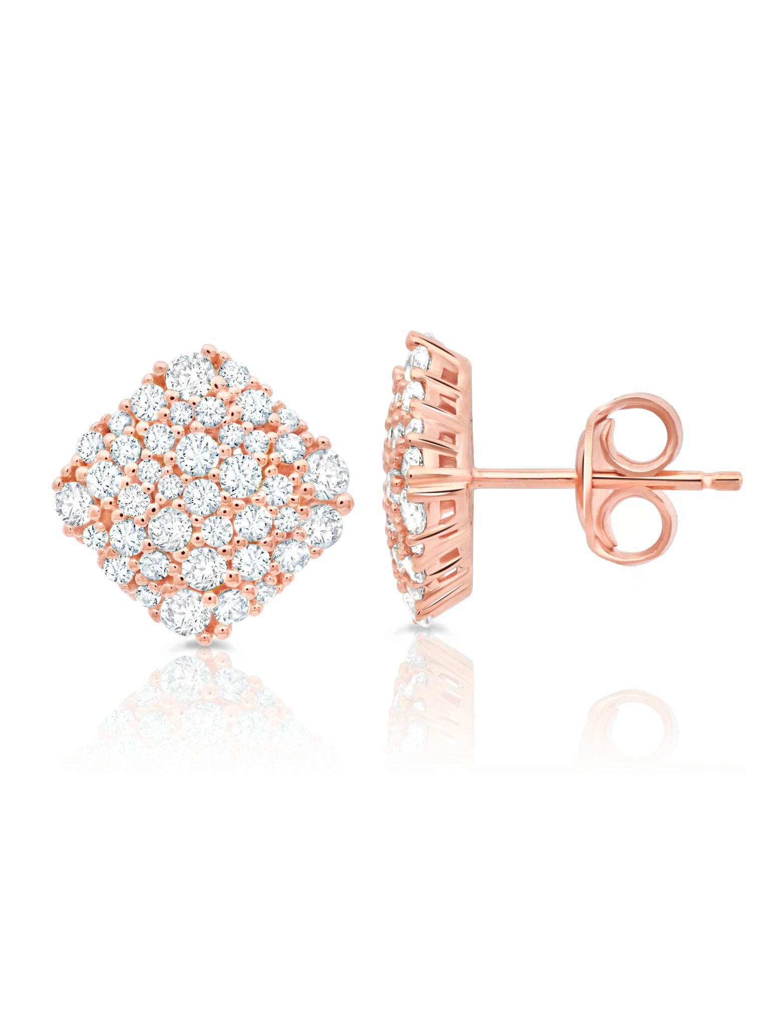 Cushion Cut Glisten Stud Earrings Finished in 18kt Rose Gold - CRISLU