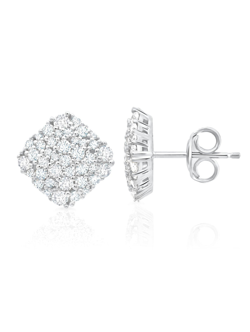 Cushion Cut Glisten Stud Earrings Finished in Pure Platinum - CRISLU