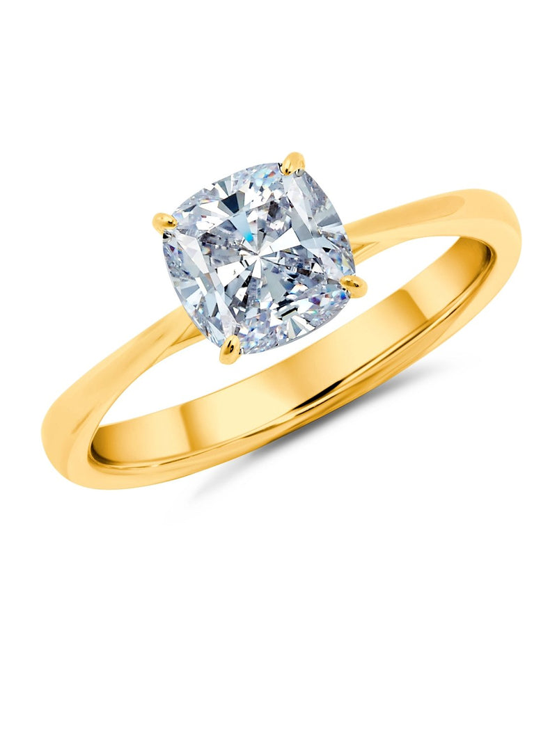 Cushion Cut Solitaire Ring Finished in 18kt Yellow Gold - CRISLU